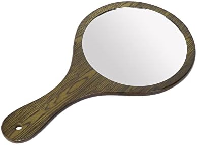 Espelho de mão espelho de cabeleireiro vintage, alça de madeira portátil espelho de maquiagem manual espelho de vaidade