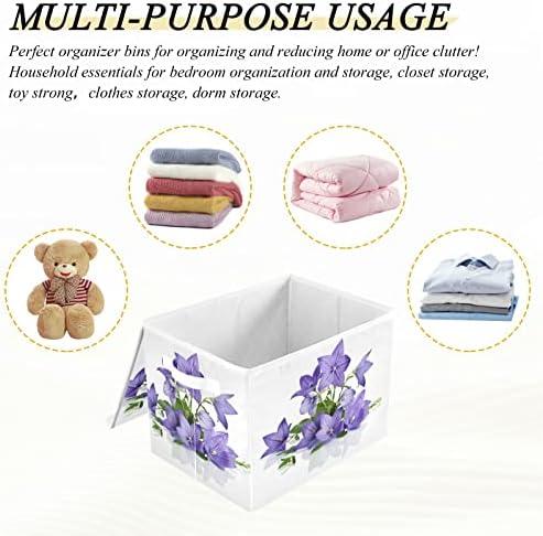 Innewgogo Bell Flowers Purple Storage Bins com tampas para organizar cesta de armazenamento de callpsible decorativo com alças