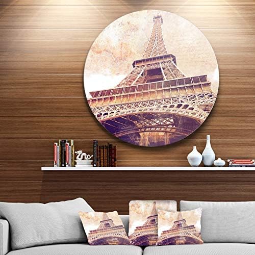 Designart Eiffel Tower Paris Design Poster Cityscape Round Metal Wall Art Disco de 23 polegadas, 23 '' H x 23 '' W